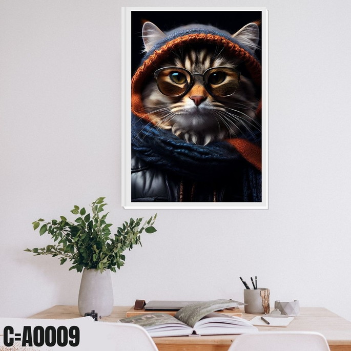 Imagem 2 - Quadro Gato com Cachecol e Óculos de Inverno, com Um Visual
