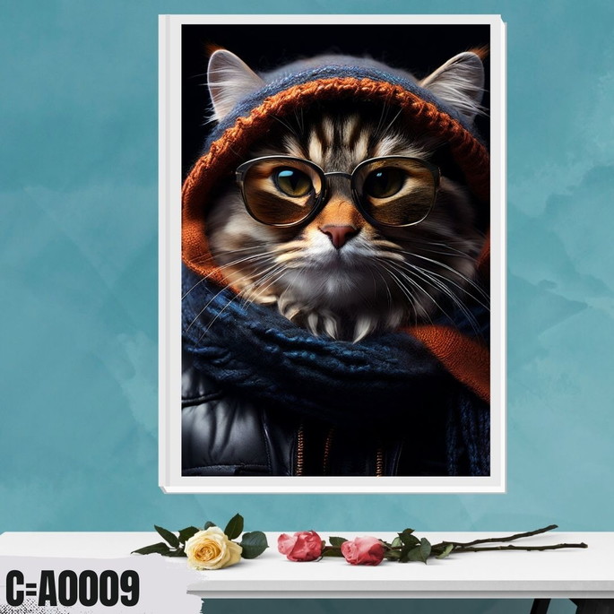 Imagem 3 - Quadro Gato com Cachecol e Óculos de Inverno, com Um Visual