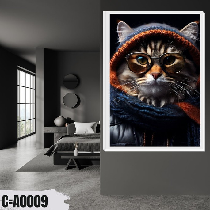 Imagem 4 - Quadro Gato com Cachecol e Óculos de Inverno, com Um Visual
