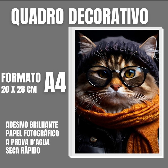 Imagem 1 - Quadro Gato com Cachecol e Óculos de Inverno, com Um Visual