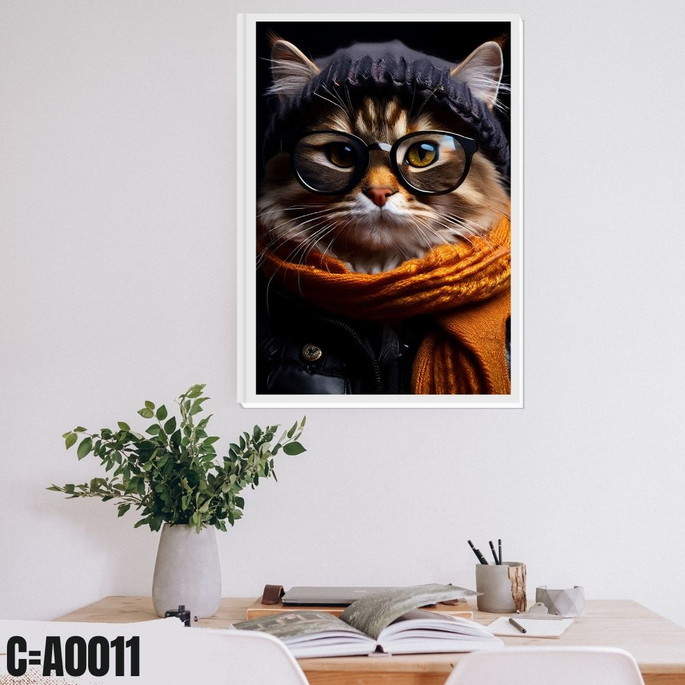 Imagem 2 - Quadro Gato com Cachecol e Óculos de Inverno, com Um Visual