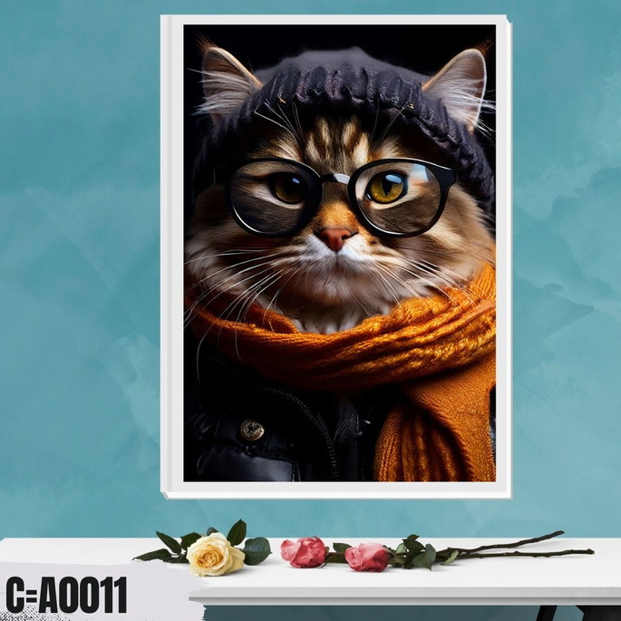Imagem 3 - Quadro Gato com Cachecol e Óculos de Inverno, com Um Visual