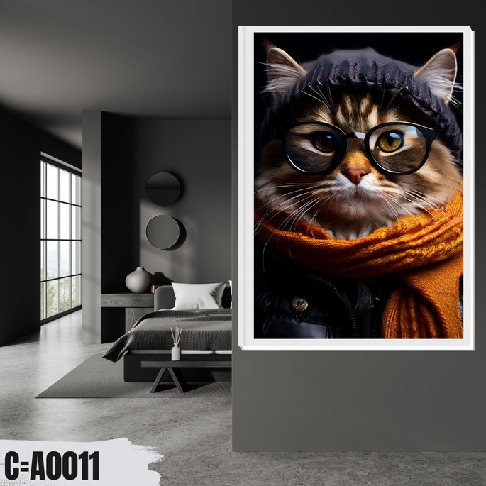 Imagem 4 - Quadro Gato com Cachecol e Óculos de Inverno, com Um Visual