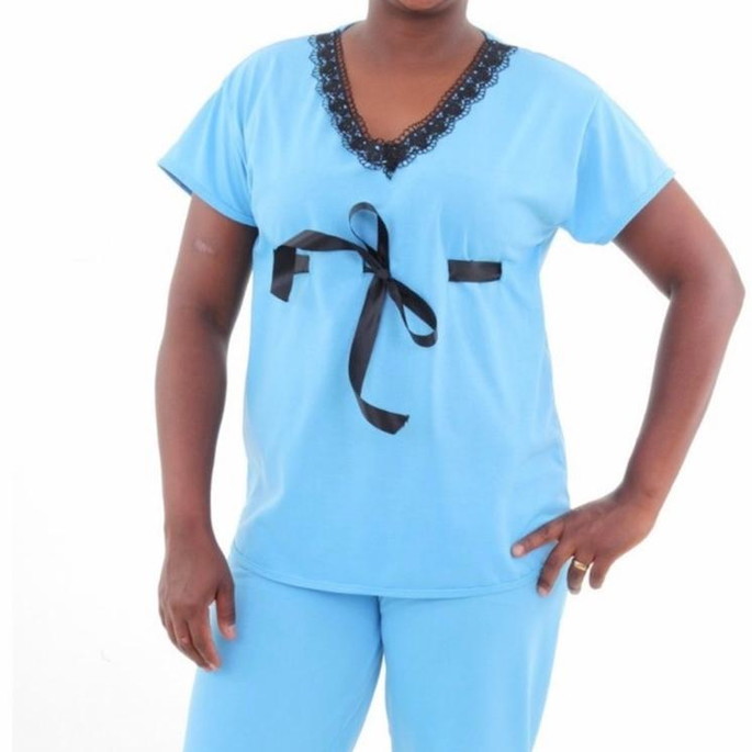Imagem 1 - Pijam Capri Plus Size com Renda e Fita Cetim