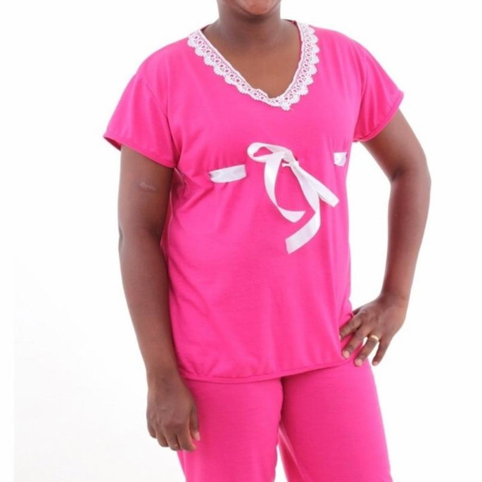 Imagem 4 - Pijam Capri Plus Size com Renda e Fita Cetim