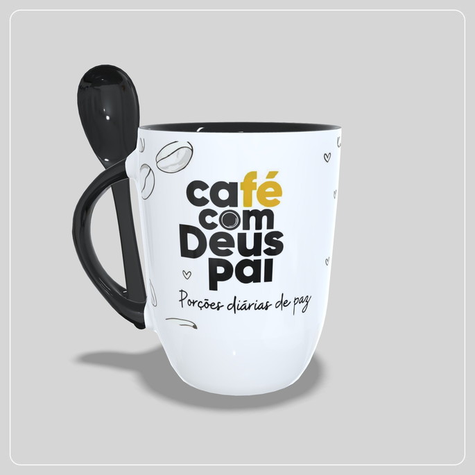 Imagem 1 - Caneca Café com Deus Pai com Colher - Preto