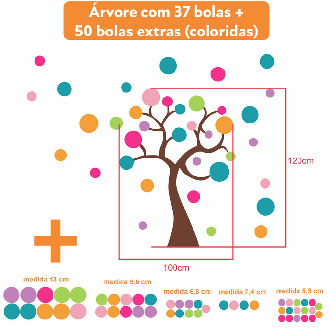 Imagem 2 - Adesivo de Parede - Árvore com Bolas Coloridas +kit 50 Bolas