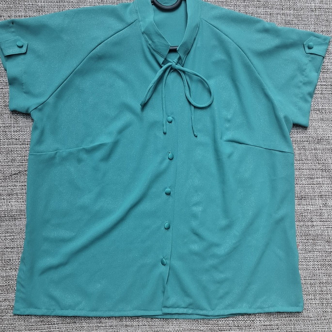 Imagem 1 - Blusa Verde de Seda com Brilho, com Ombro Raglan