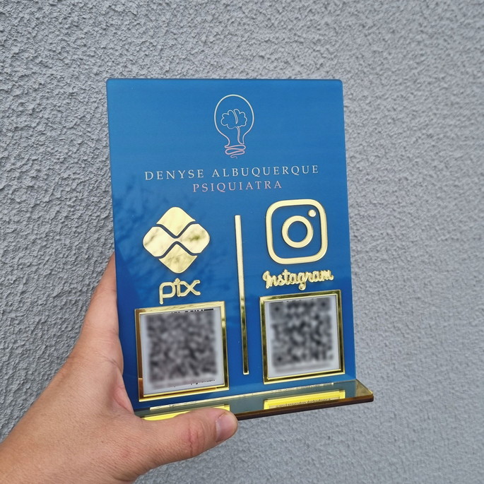 Imagem 1 - Placa Personalizada Logo e 2 Qr Codes com Acrílico Espelhado