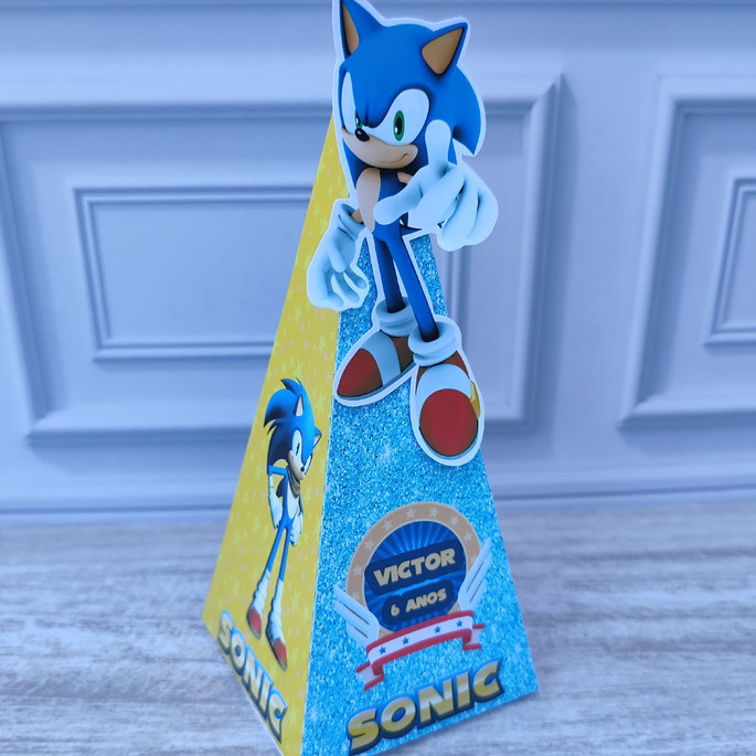 Imagem 2 - Caixa Pirâmide Tema Sonic com Aplique