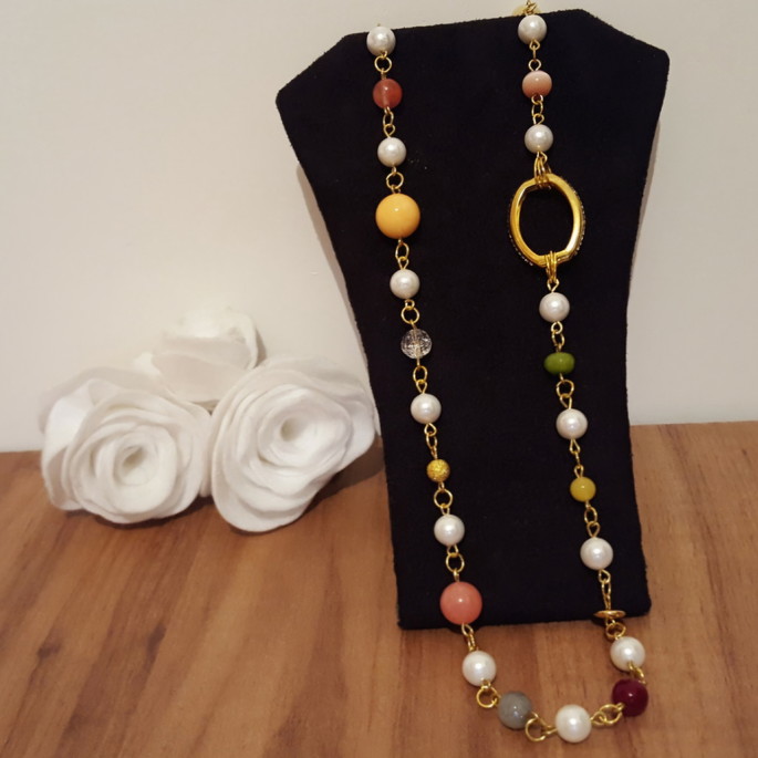 Imagem 2 - Colar Dourado de Pérolas e Pedras Naturais