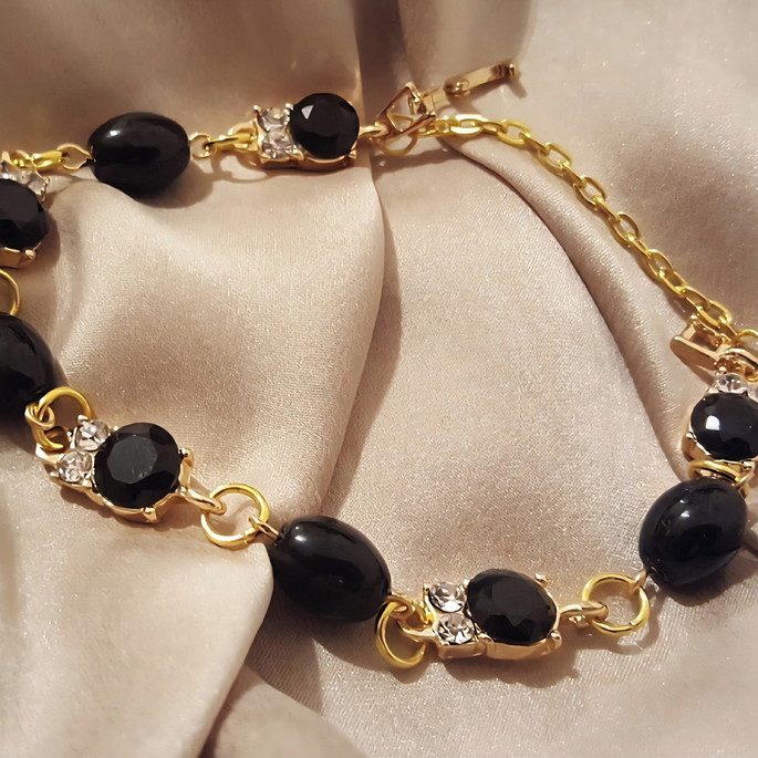 Imagem 1 - Pulseira de Pedras Ágata e Cristais Pretos