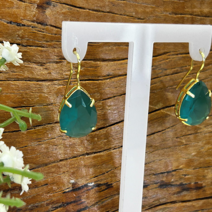 Imagem 3 - Brinco Gancho Gota Cristal Verde Água - Banho Ouro 18