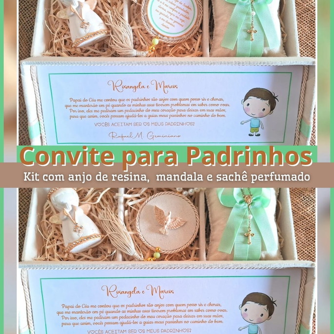 Imagem 1 - Convite para Padrinhos - Anjo, Sachê e Mandala (cod133)