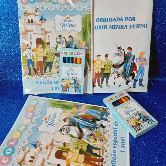 Imagem 1 - Kit Colorir com Caixa de Giz Personalizada Príncipes