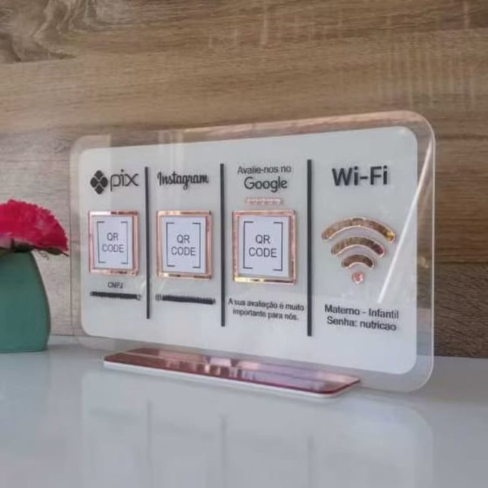 Imagem 2 - Placa Qr Code Pix Insta Wifi ou Goog Personalizada 4 Ícones
