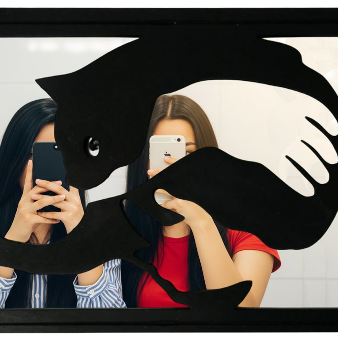 Imagem 1 - Quadro "colo de Gato" mdf com Fundo Espelhado - 49cm x 32cm