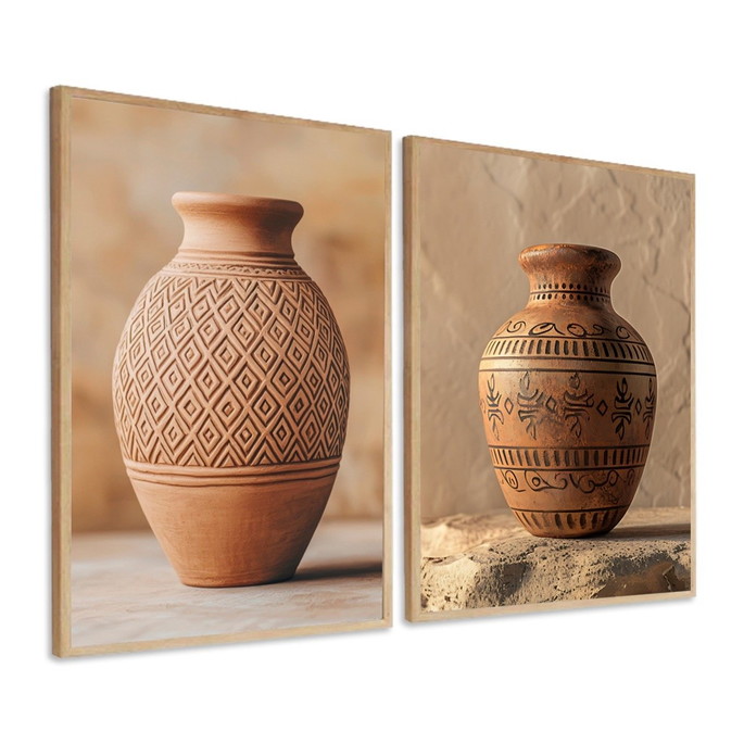 Imagem 1 - Kit 2 Quadros Vaso de Flores Tons Marrons Luxo Minimalista