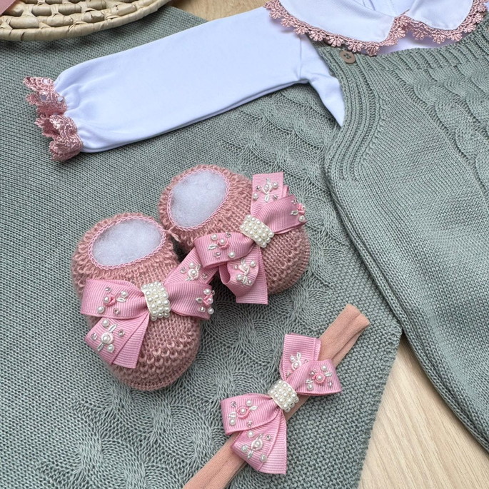 Imagem 3 - Saída de Maternidade Menina Jardineira Verde Completa Tricot