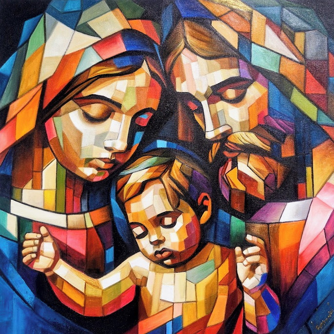 Imagem 1 - Quadro Sagrada Família Pintado à Mão Linha Especial 70x70