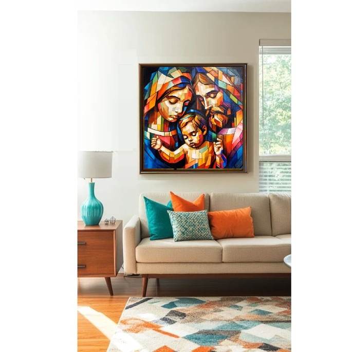 Imagem 2 - Quadro Sagrada Família Pintado à Mão Linha Especial 70x70