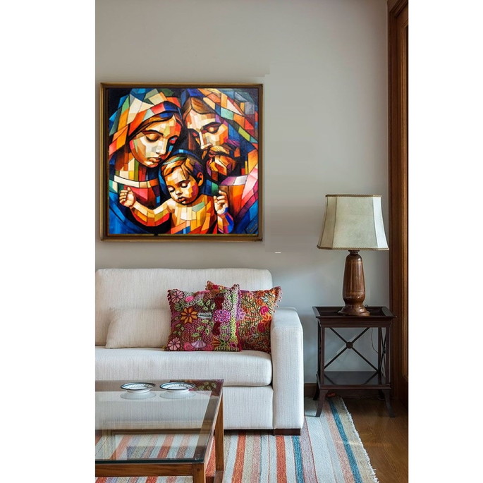 Imagem 3 - Quadro Sagrada Família Pintado à Mão Linha Especial 70x70