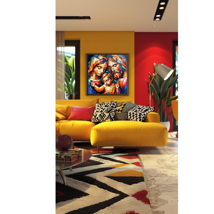 Imagem 4 - Quadro Sagrada Família Pintado à Mão Linha Especial 70x70