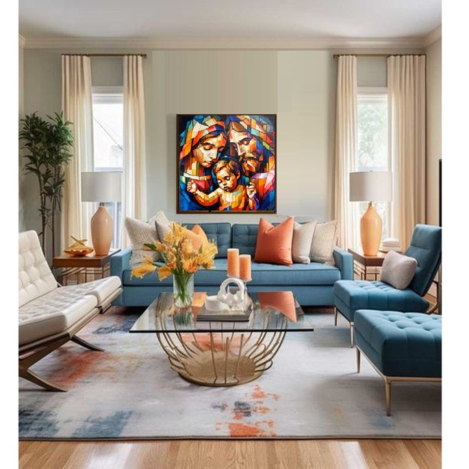 Imagem 5 - Quadro Sagrada Família Pintado à Mão Linha Especial 70x70