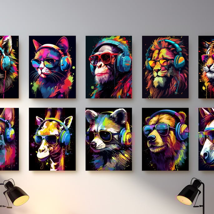 Imagem 1 - Kit 10 Quadros Gameplay Animais Quarto Streamer Geek 21x15cm