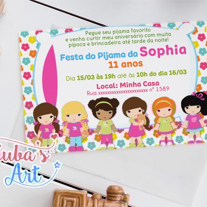 Imagem 1 - Convite Tema Festa do Pijama 10x15 com Envelope Branco
