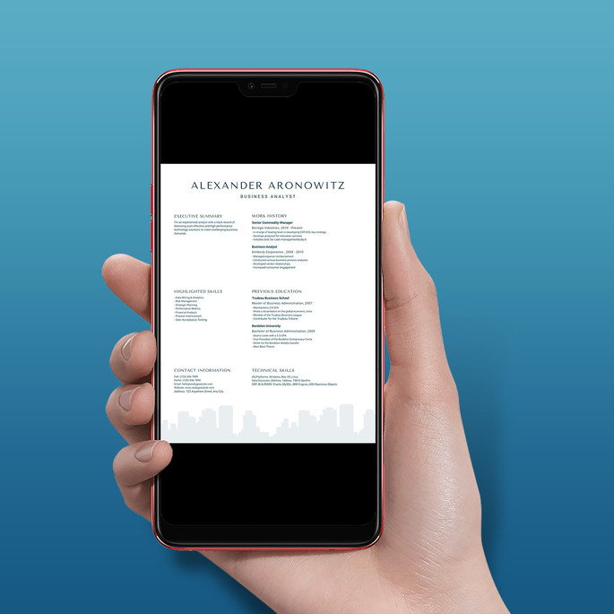 Imagem 1 - Currículo Resumo do Infográfico da Silhueta do Edifício Azul