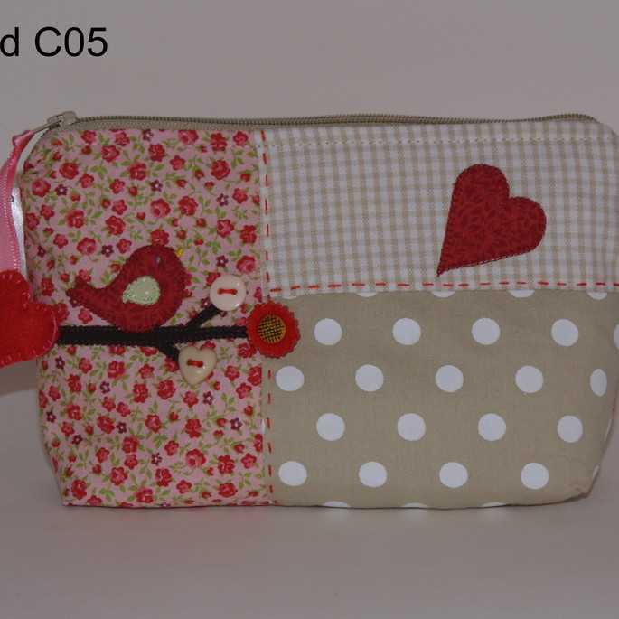 Imagem 1 - Nécessaire Patchwork Pássaro E Coração