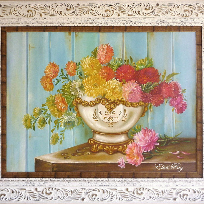 Imagem 1 - QUADRO VASO COM FLORES COM MOLDURA