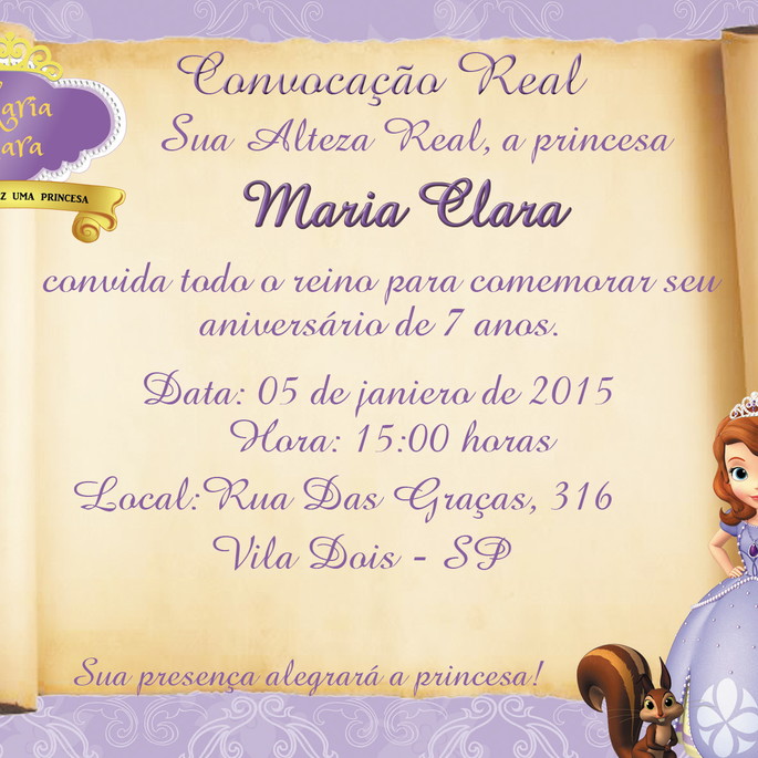 Imagem 1 - Convite Digital princesa Sofia