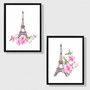 Imagem 1 - Kit 2 Quadros Torre Eiffel Com Flores- 33x45 Cm