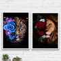 Imagem 2 - Kit 2 Quadros Onça e Leão com Flores-a4 com Vidro
