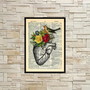 Imagem 2 - Quadro Coração com Flores e Pássaro-a4 com Vidro