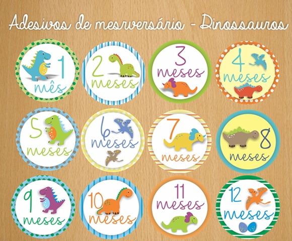 Adesivo DIGITAL de mesversário Dinos no Elo7 Armarios Para Quarto Solteiro ~ Adesivo DIGITAL de mesversário Dinos no Elo7