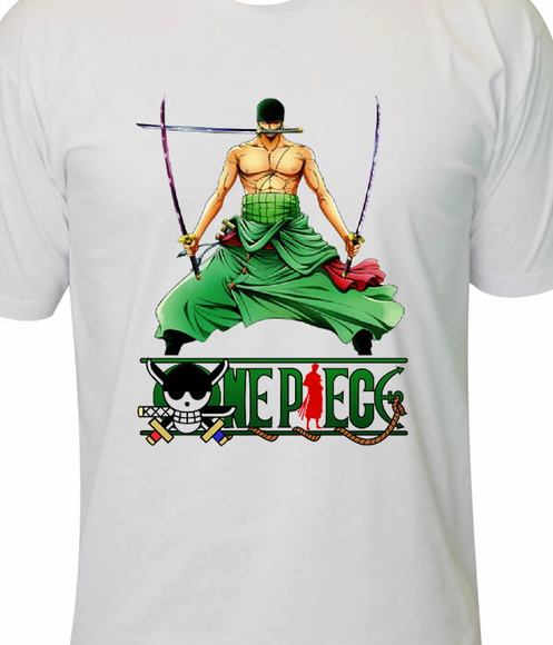 Camiseta T-Shirt Anime One Piece Personagens Luffy Zoro  Cor:Branco;Tamanho:P