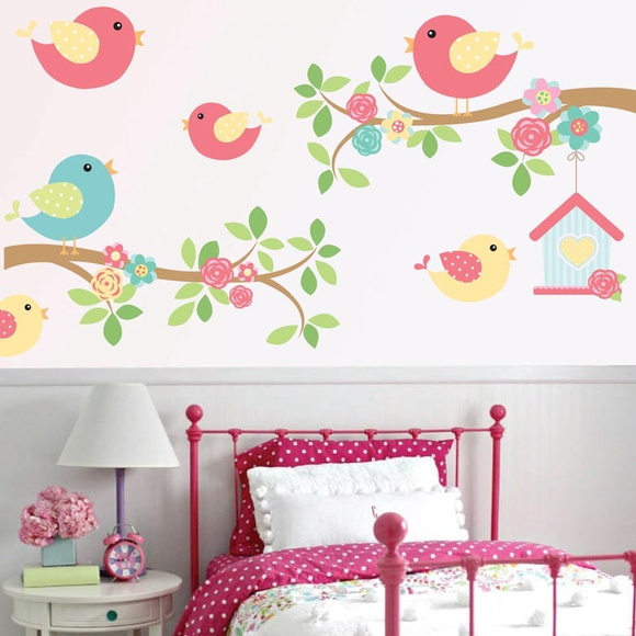 Adesivo de parede passarinhos no galho Quarto bebe Elo7 Artesanato Reciclagem Garrafa Pet ~ Adesivo de parede passarinhos no galho Quarto bebe Elo7