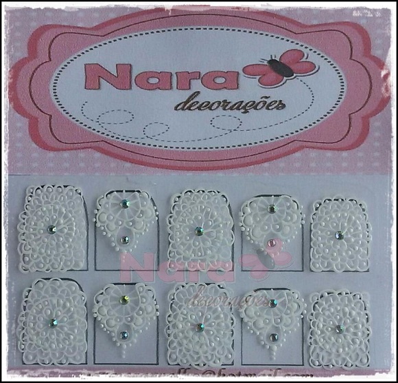 Adesivo de unha branco rendado Nara Decorações Elo7 Armario De Quarto Casal ~ Adesivo de unha branco rendado Nara Decorações Elo7