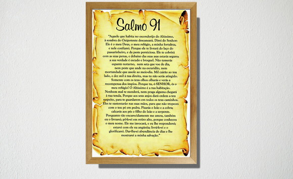 Quadro da Bíblia: Salmo 91 Letra Grande Numeral Dourado