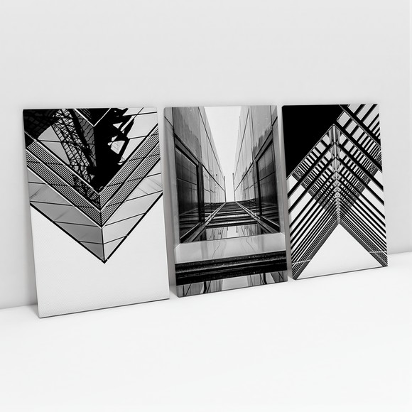 Quadro Arranha-Céus em Preto e Branco Kit de 3 Telas 3R0024 no Elo7