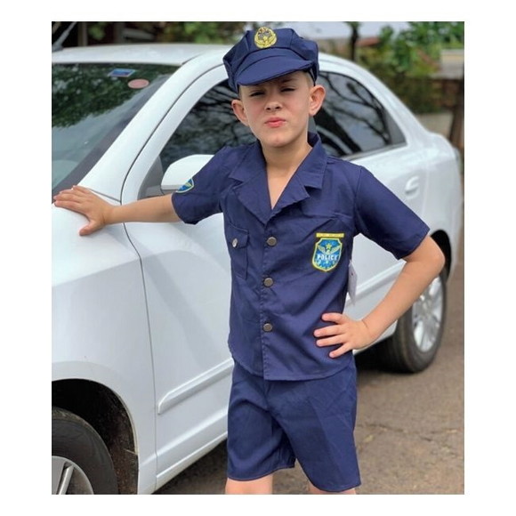 Fantasia Infantil Policial Meninos Carnaval Halloween