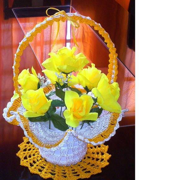 Cesta de Croch u00ea com Flores meire oscar artes e artesanato Elo7 Adesivo De Alto Desempenho Para Argamassas ~ Cesta de Croch u00ea com Flores meire oscar artes e artesanato Elo7