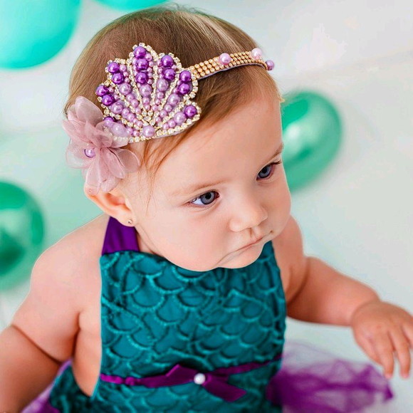 Roupa Fantasia Sereia Mesversario C Tiara Ariel Bebe Menina