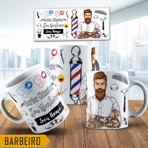 Caneca Profissão Barbeiro Com Nome Caneca Barbearia Personal