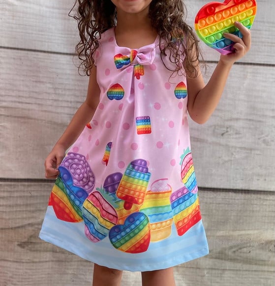 Vestido Pop It infantil aniversário veste 8 a 9 anos - GG