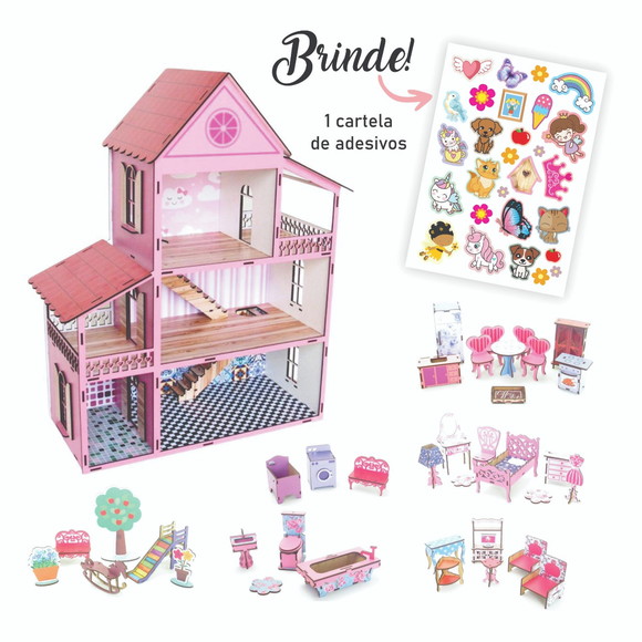 Casinha boneca Barbie mdf colorido 130 x 91 x 42 desmontada