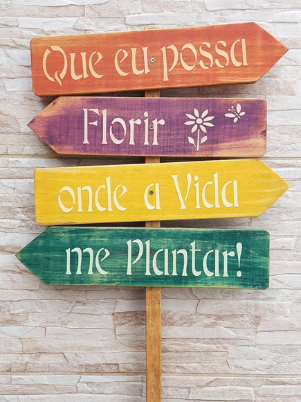 Jogo de 4 Placas/setas Jardim - pra Onde Tenha Sol